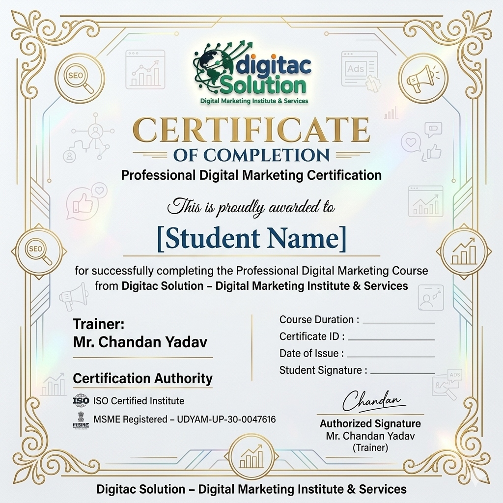 Digitac Solution Certificate of Achievement